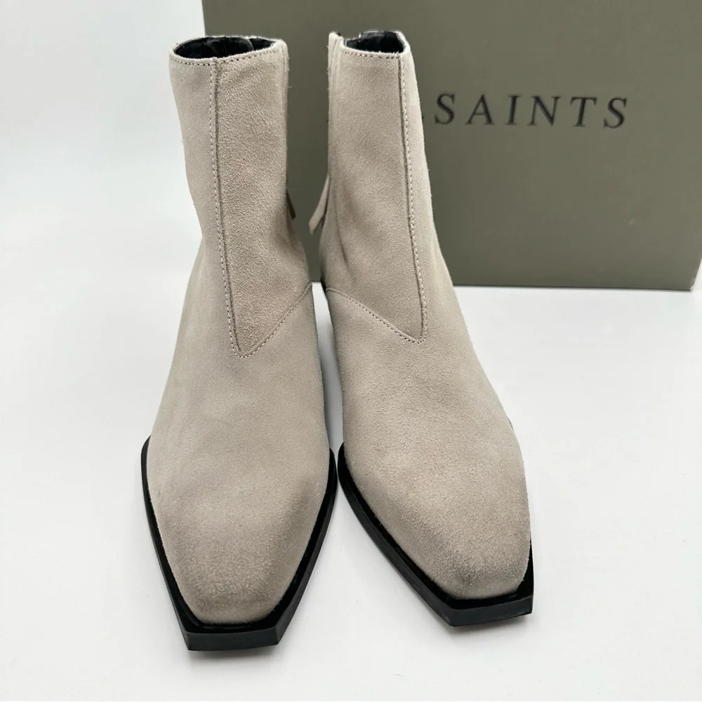 All Saints Lenora Suede Boots in Stone White - Picture 2 of 11